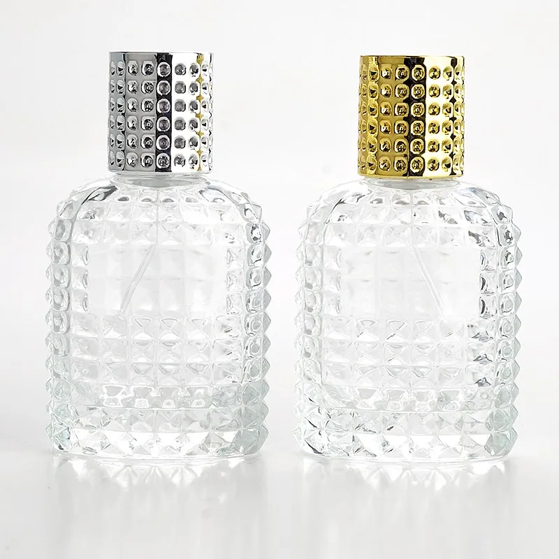 30ml 50ML Transparent Glass Perfume Bottle With Aluminum Atomizer Empty Cosmetic Case For Travel