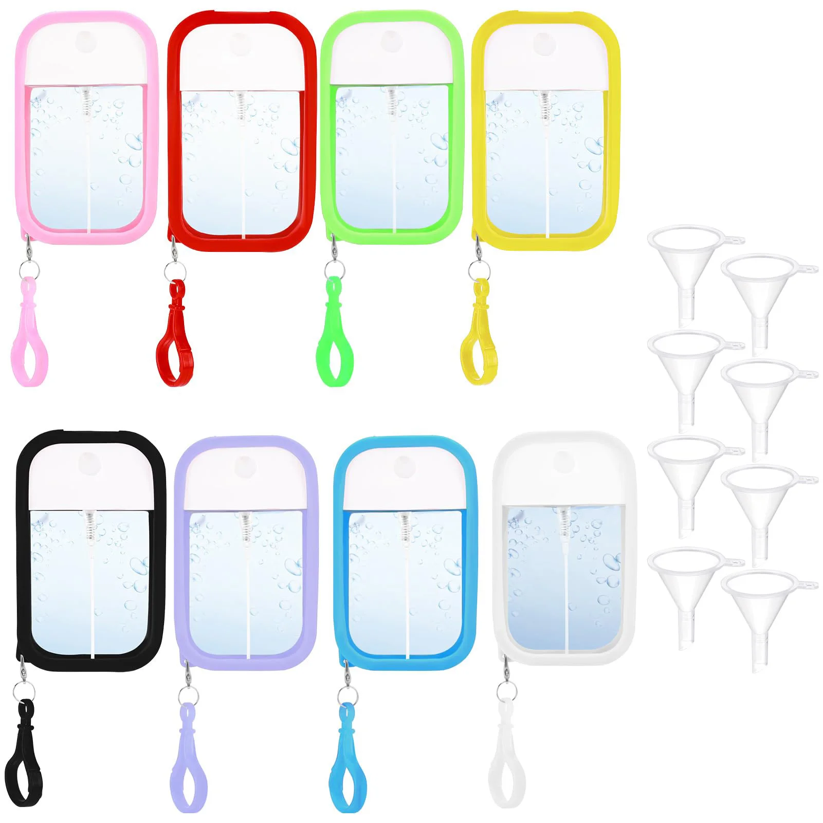 20-1PCS 50ml Card Spray Bottles Portable Perfume Refillable Bottle with Silicone Hook & Funnels Travel Hand Sanitizer Bottles