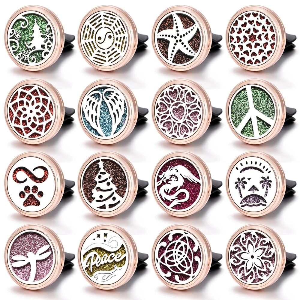 Golden Car Fragrance Diffuser Stainless Steel Angel's Wings Air Outlet Clip Locket Pendants Essential Oil Aromatherapy Jewelry