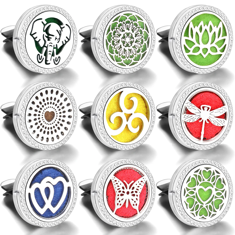 Crystal Car Aromatherapy Essential Oil Diffuser Flower Butterfly Multiple Patterns Perfume Locket Car Air Freshener Clip Pendant