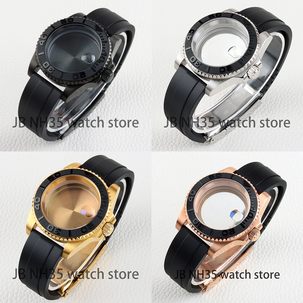 40mm NH35 Case and Rubber Strap Black/Gold/Rose Gold/Silver for NH35 NH36 movement 28.5mm Dial Yacht-master Watch Case Sapphire