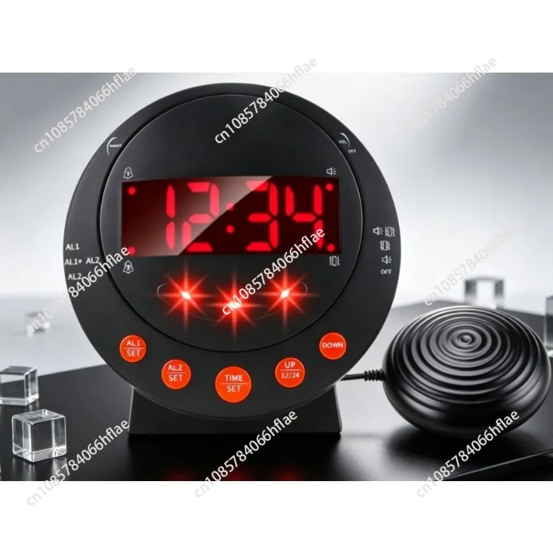 Digital Flash Vibration Alarm Clock with Speaker, Bedside Alarm System for Deaf & Hearing Impaired People