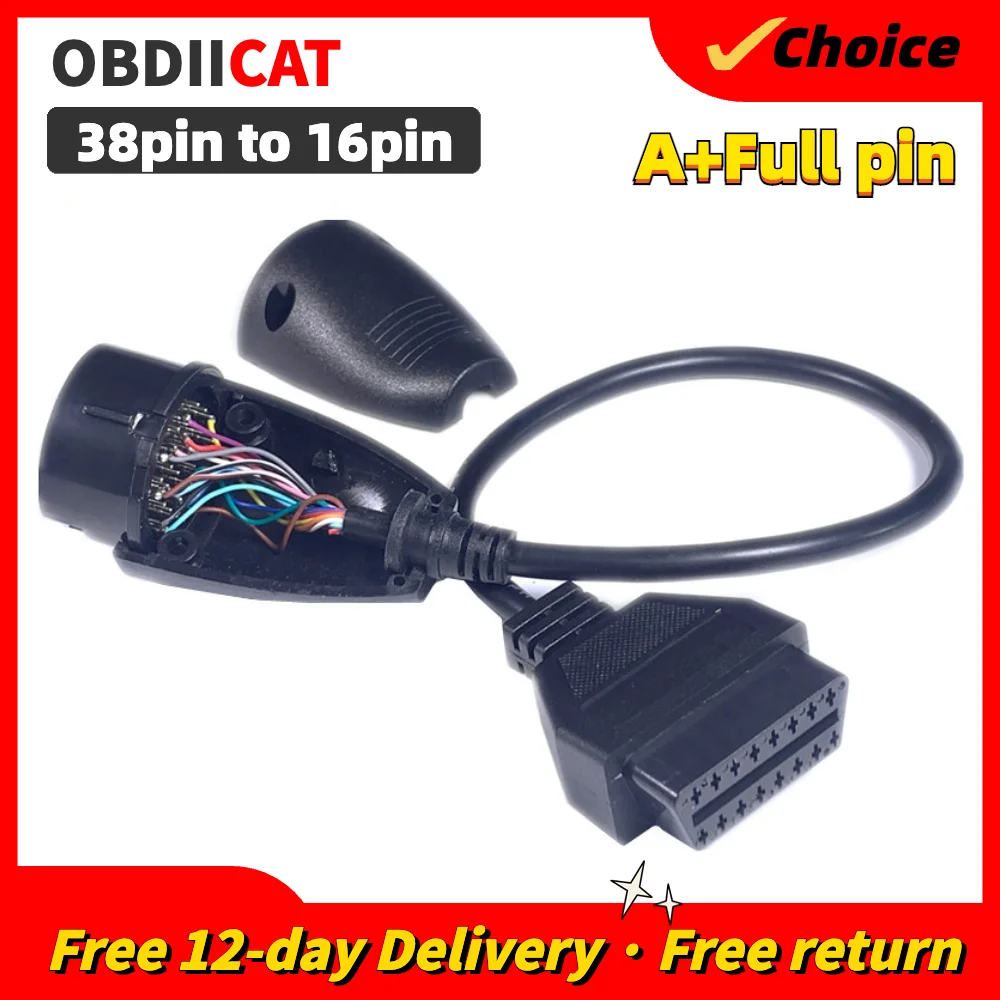 5pcs 38 Pin to 16 Pin OBD OBD2 Full Pin Can Detachable OBDII Diagnostic Adapter Connector Cable 38pin Car Auto Tools
