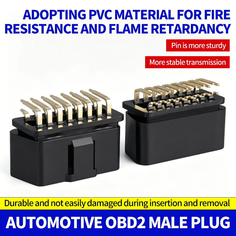 Car OBD2 16 pin Male Connector OBDII 12V 24V Truck Diagnostic Interface 16PIN Plug Automotive Parts Gold-plated Bent pin Durable
