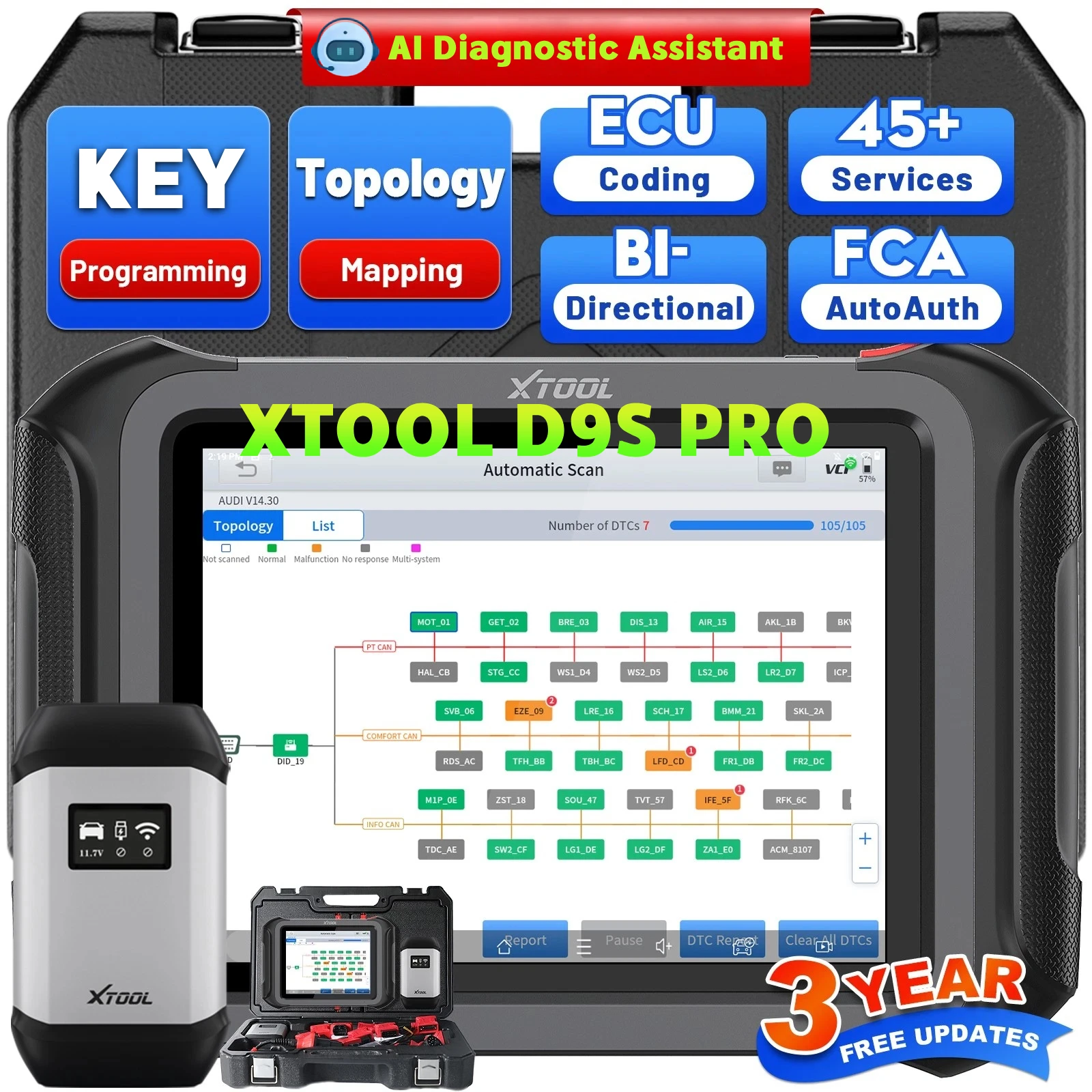 USA Warehouse XTOOL D9S Pro Car Diagnostic Scanner Tool Automotive Ecu Programmer Full System Diagnosis Device for All Cars