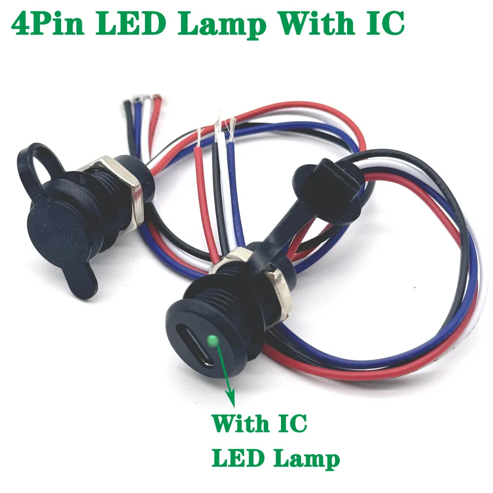 USB Type C 4 P With IC Input type Charging Socket With LED lights Plate Waterproof USB-C Power Port TYPE-C Female Connector Jack