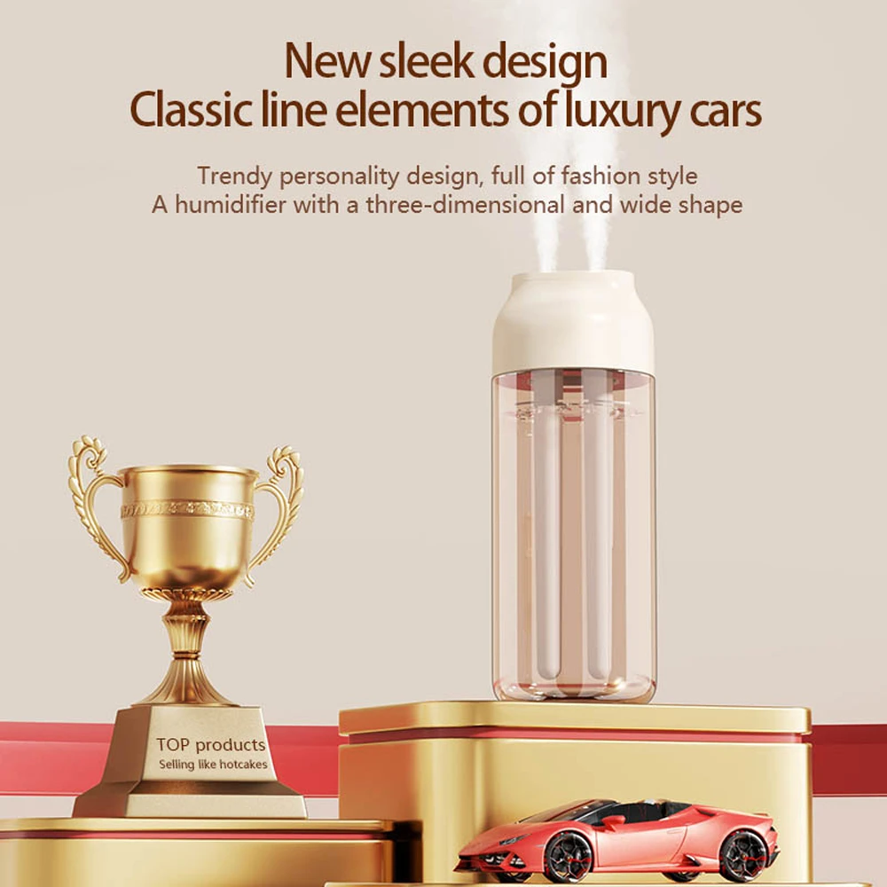 500ml Pet-Safe Dual Spray Ultrasonic Air Humidifier Mist Maker with Auto Shut-Off Nano-Moisture for Hotel Skin/Car/Bedroom
