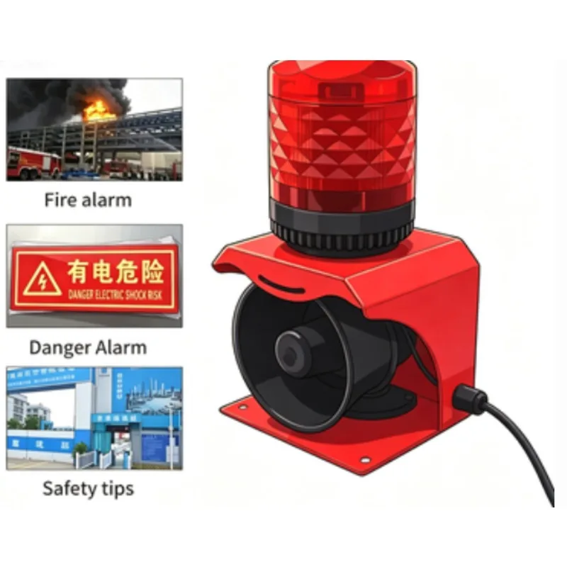 Portable Indoor-Outdoor Safety Remote Siren Industrial Waterproof Wireless Control DC-AC Voltage 10m Range Audible Visual Alarm
