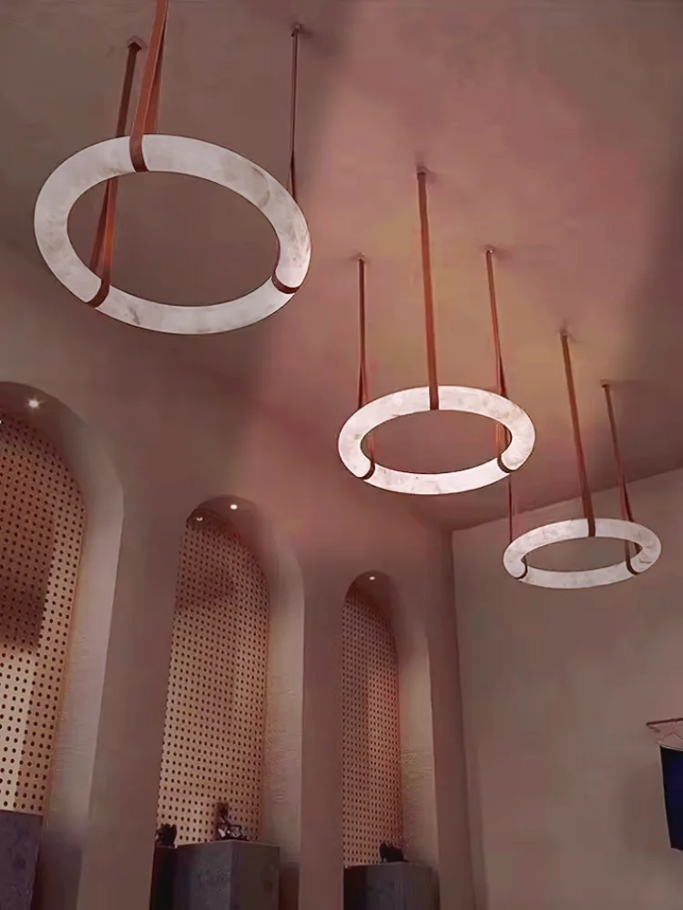 Postmodern New Minimalist Art Restaurant Living Room Bedroom Light Luxury Circular Imitation Cloud Stone Pendant Light