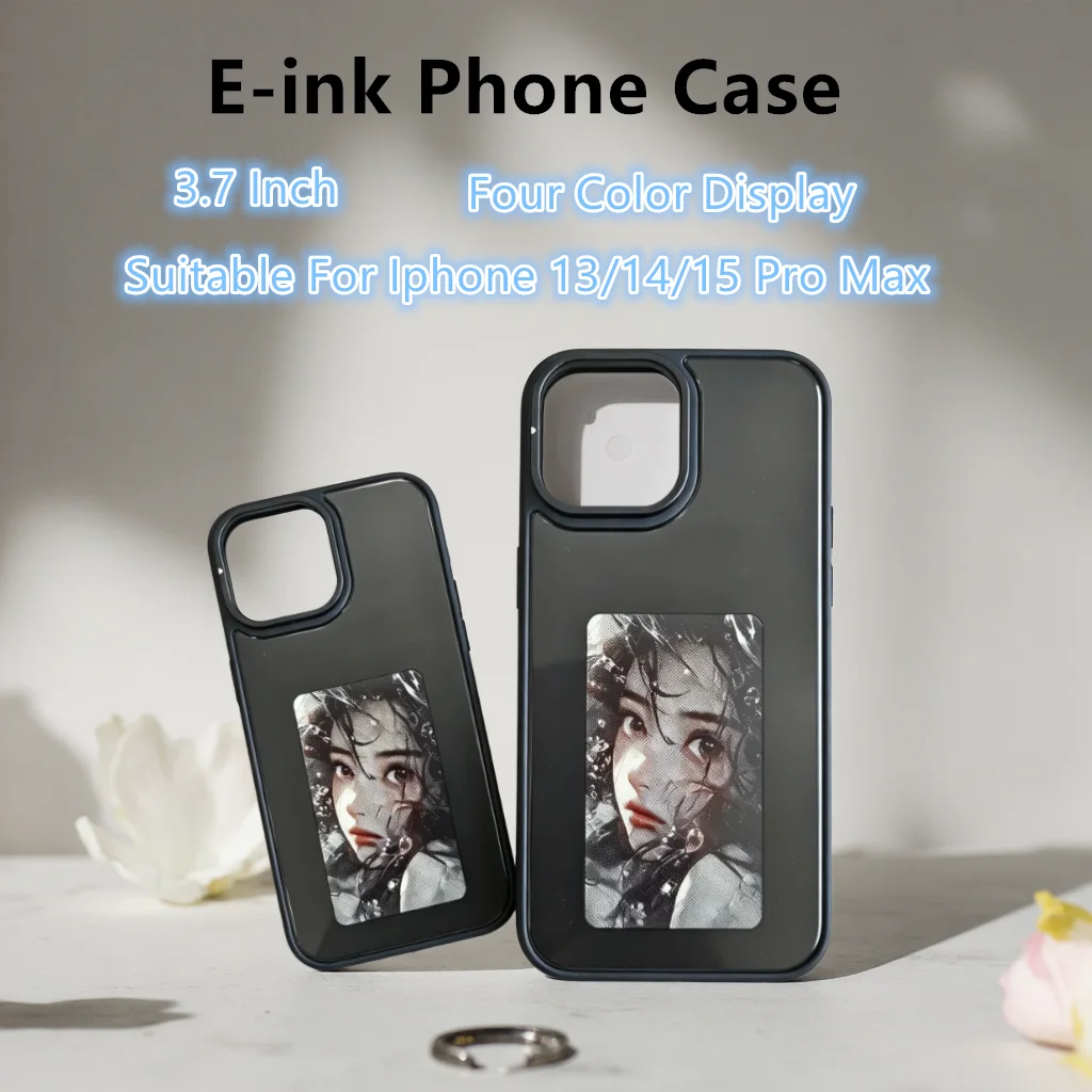 NFC Phone Case with E-ink Screen 4 Color Display for iPhone 13/14/15 Pro Max DIY Custom Cover Battery-Free