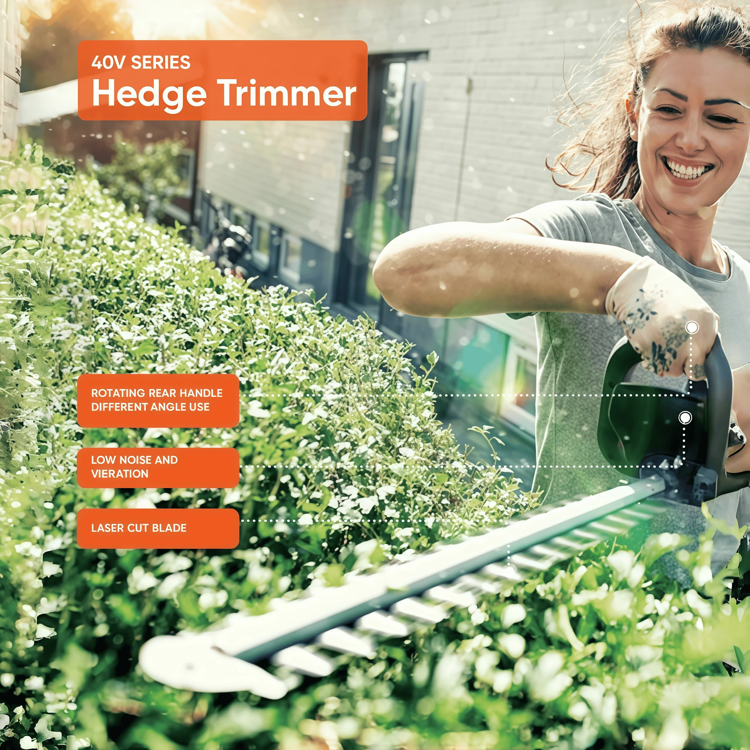HTB40 40V High-Efficiency Lithium-Ion Double-sided Blade Battery Hedge Trimmer CE Certified Industrial DIY Grade for Villa Park