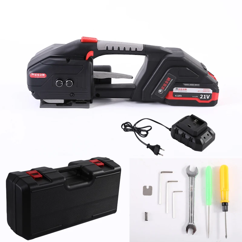 3800N 21V Portable Battery-Powered DIY Packer Large Torque One Key Tighten Hot Melt Cutting PP/PET Plastic Steel Belt Brick