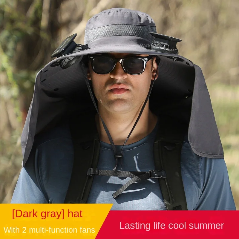 Fisherman Hat Sombrero Hat Summer Men Outdoor Fan Cap Multi-Purpose Rechargeable Big Wind Power Hat Big Brim Mountaineering Big