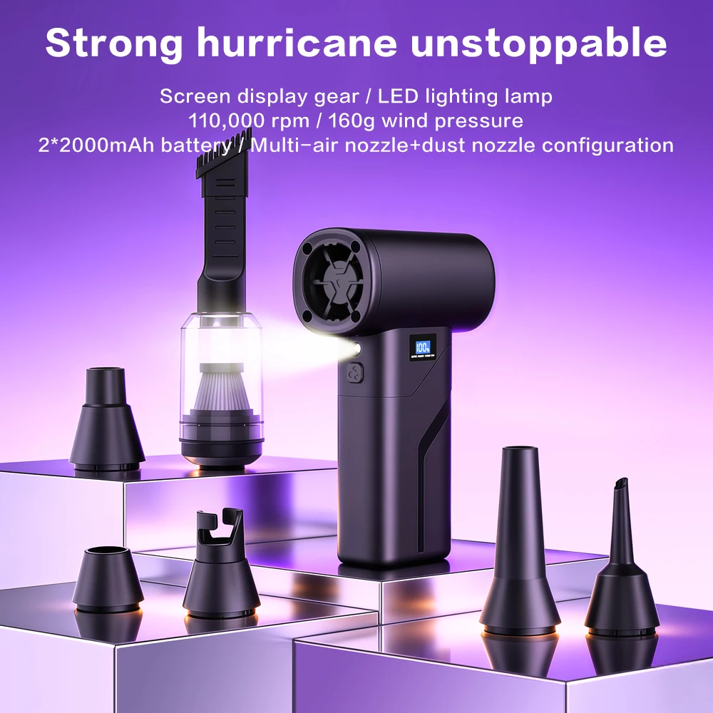 Powerful Air Blower 110000Rpm 4 Gear Adjustable Turbo Jet Blower With Led Light Battery Display Cordless Compressed Air Duster