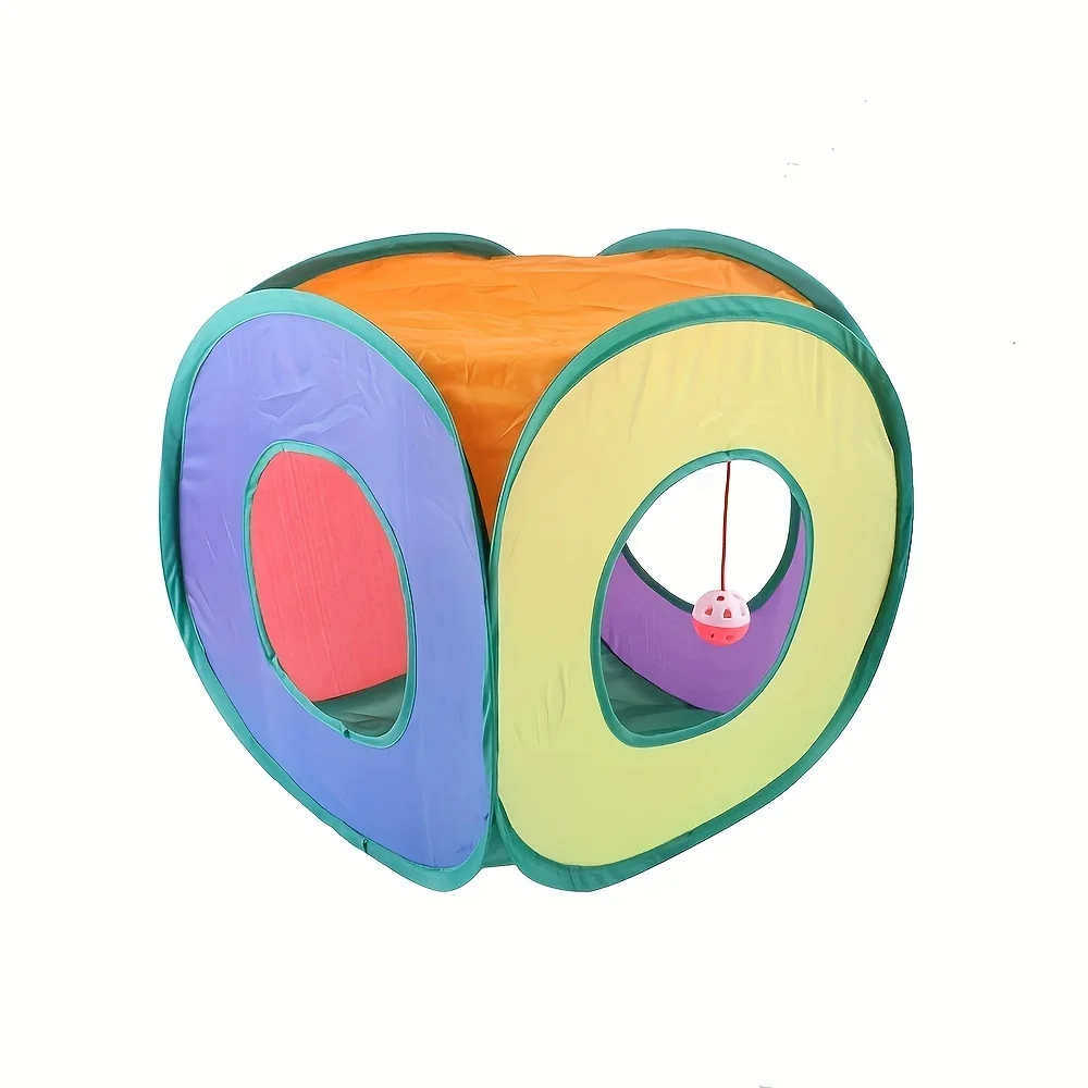 Foldable Rainbow Cat Square Tunnel - Outdoor Pet Play Tent And Playground Toy For Kittens - Provides Hours Of Fun And Exercise