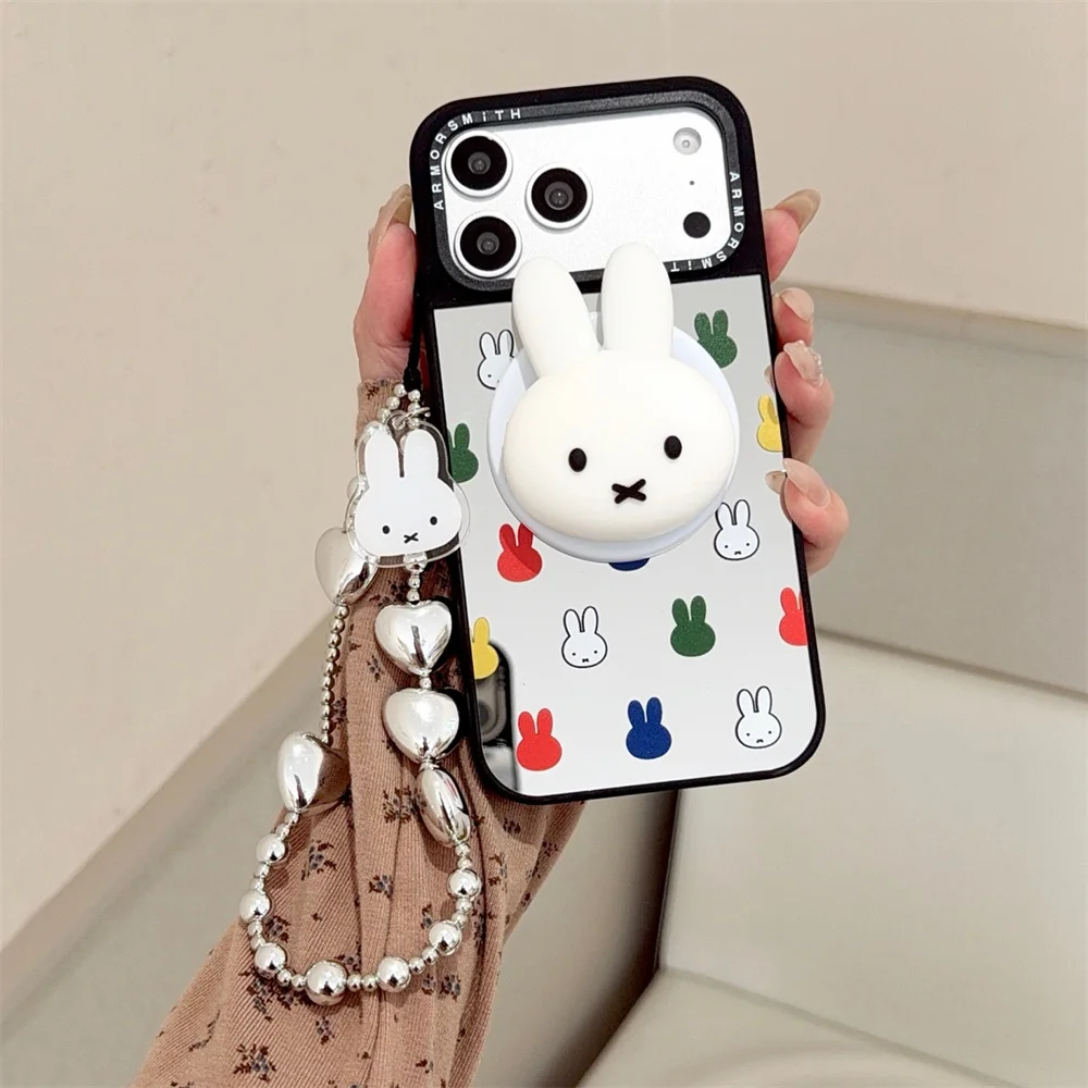 Kawaii Cartoon Magnetic Phone Case for iPhone 17 Pro 11 12 13 14 15 plus 16 Pro Max Cover With Magsafe 3D Miffy Rabbit Stand Cas
