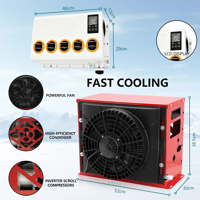 Universal Auto AC Evaporator Assembly Unit 24V 12V Air Conditioner Heater for Classic Cars Trucks Vans Red Rod
