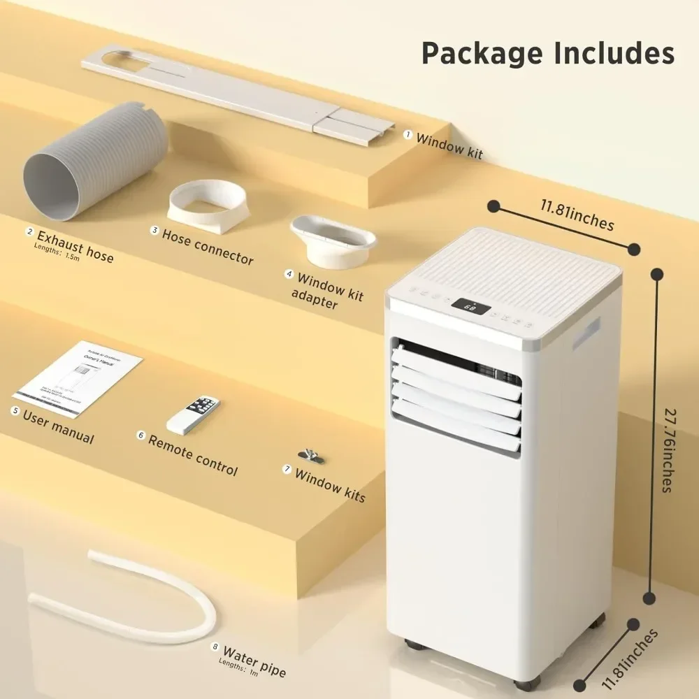 L # 8,000 BTU Portable Air Conditioners, Portable AC Built-in Cool, Room Air Conditioner With Remote Control/Installation Kits