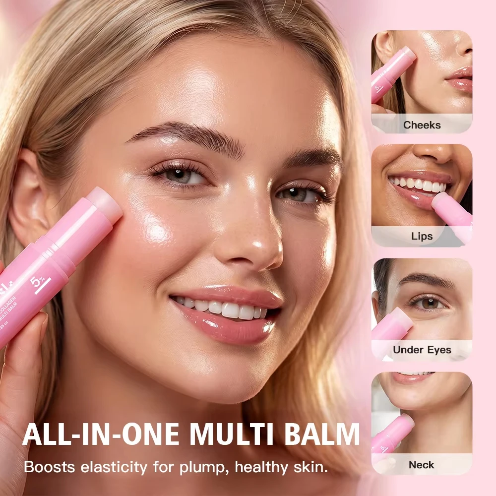 Pink Collagen Multi Volume Balm Stick - Anti-Aging Firming Wrinkle-Reducing Eye Neck Forehead Smile Line Treatment