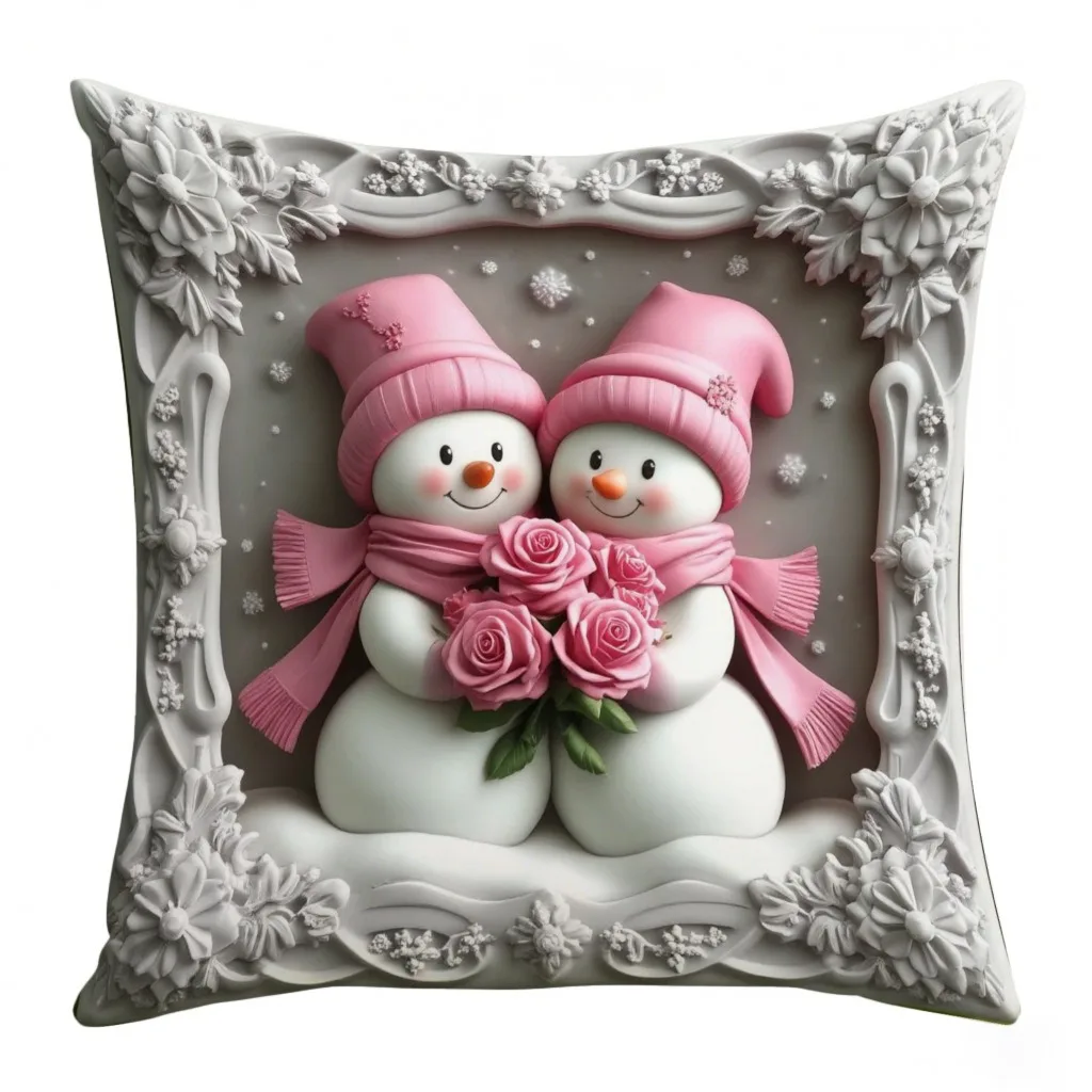 45CM Christmas Pillowcase Ornaments Creative Pink Santa Claus Snowman Frame Xmas Sofa Ornaments Merry Christmas Decor For Home