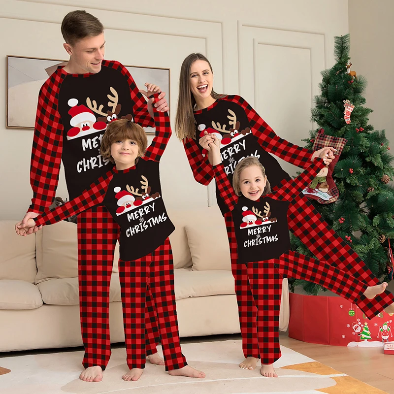 New Merry Christmas Print Mom Daughter Dad Son Matching Pajamas Set 2 Pieces Suit Soft Loose Loungewear Xmas Family Look Pyjamas