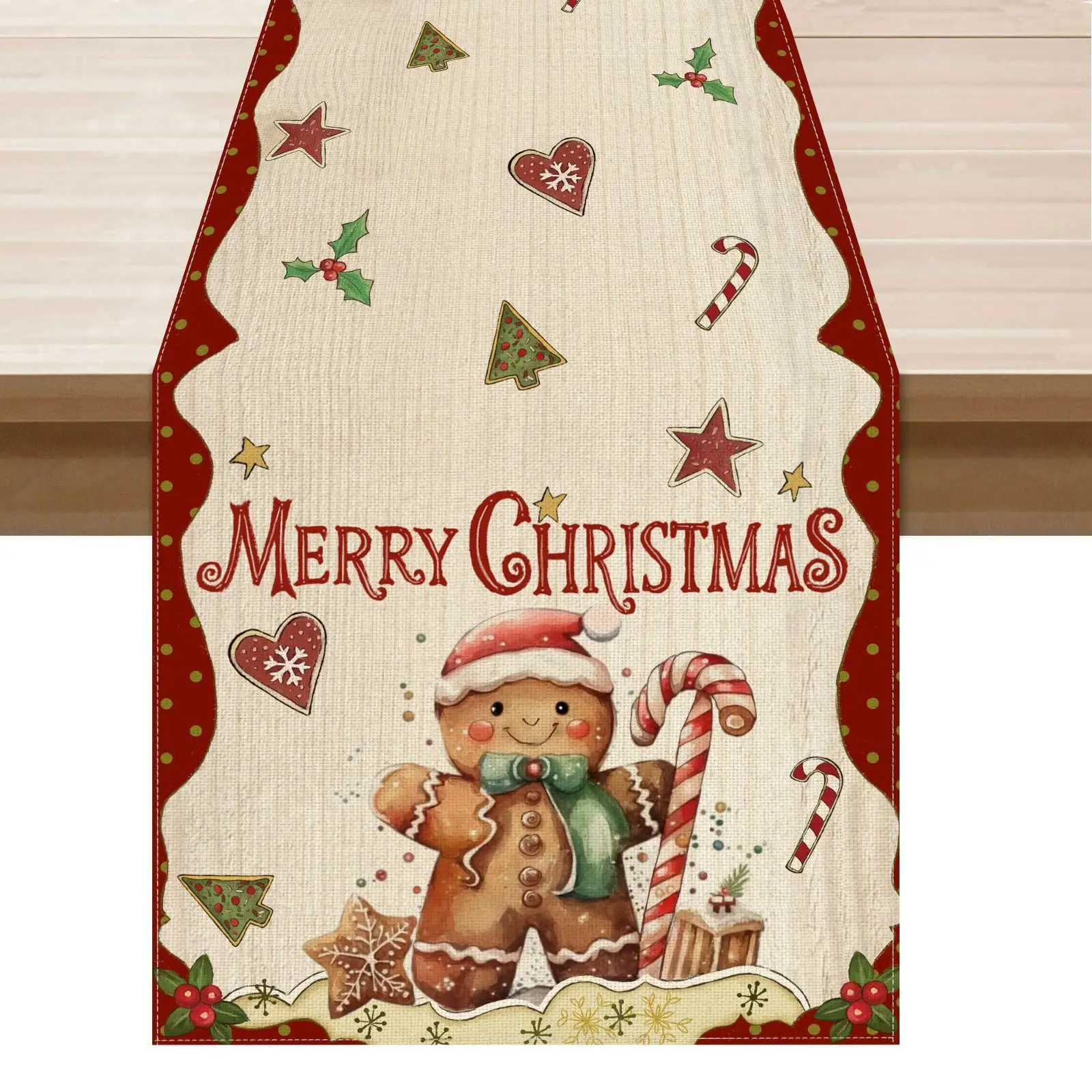 Merry Christmas Gingerbread Man Winter Xmas Table Runner Table Decoration for Home Kitchen Dining Holiday Decor