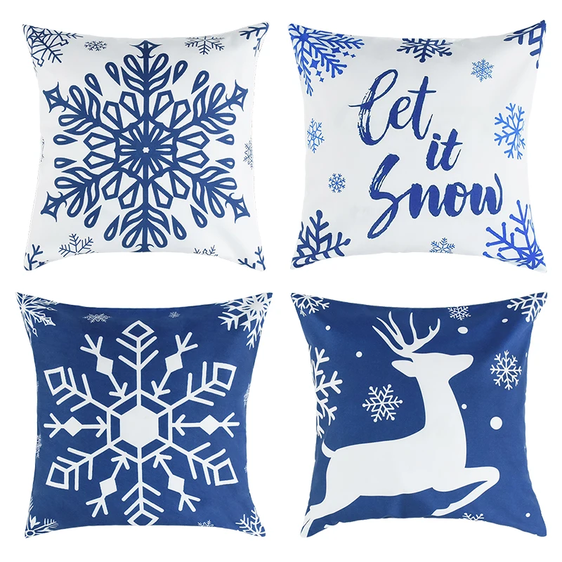 45CM Christmas Pillowcase Elk Snow Sofa Cushion Pillow Cases Xmas Decoratio For Home Merry Christmas Ornament New Year Gift 2024