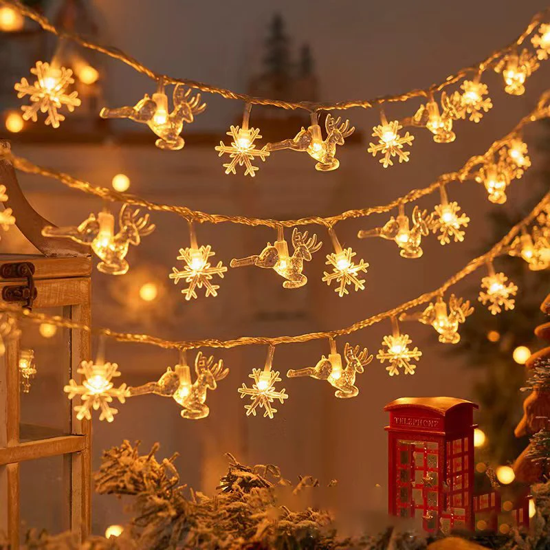 Christmas Snowflake Elk String Lights Xmas Tree Fairy Lights Garland Merry Christmas Decorations Navidad New Year Party Supplies