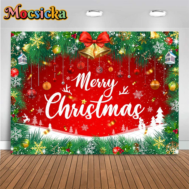 Mocsicka Merry Christmas Red Photo Backdrop Xmas Snowflake Decor Background Newborn Kid Portrait Family Party Studio Photography