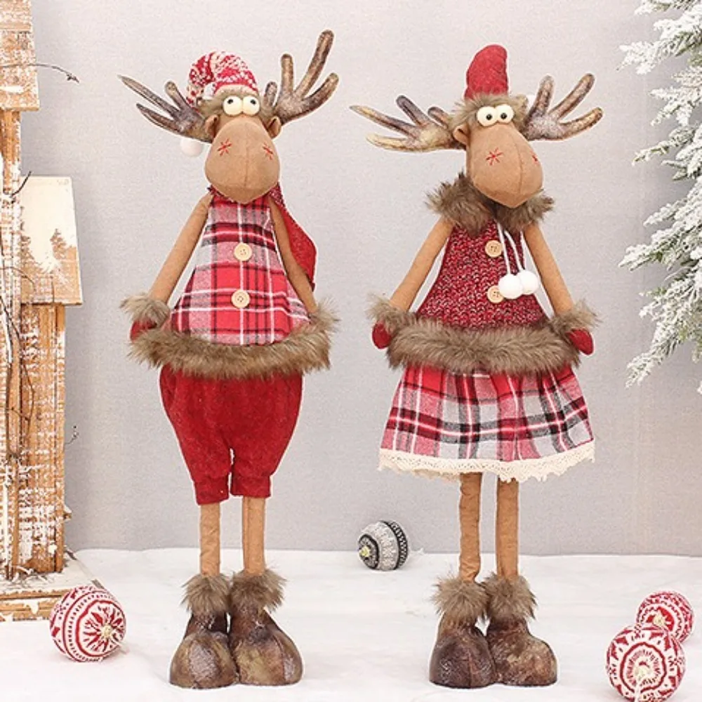 Festival Christmas Elk Telescopic Doll Soft Cute Christmas Doll Toy Knitting Cartoon Merry Christmas Decoration Xmas Decor