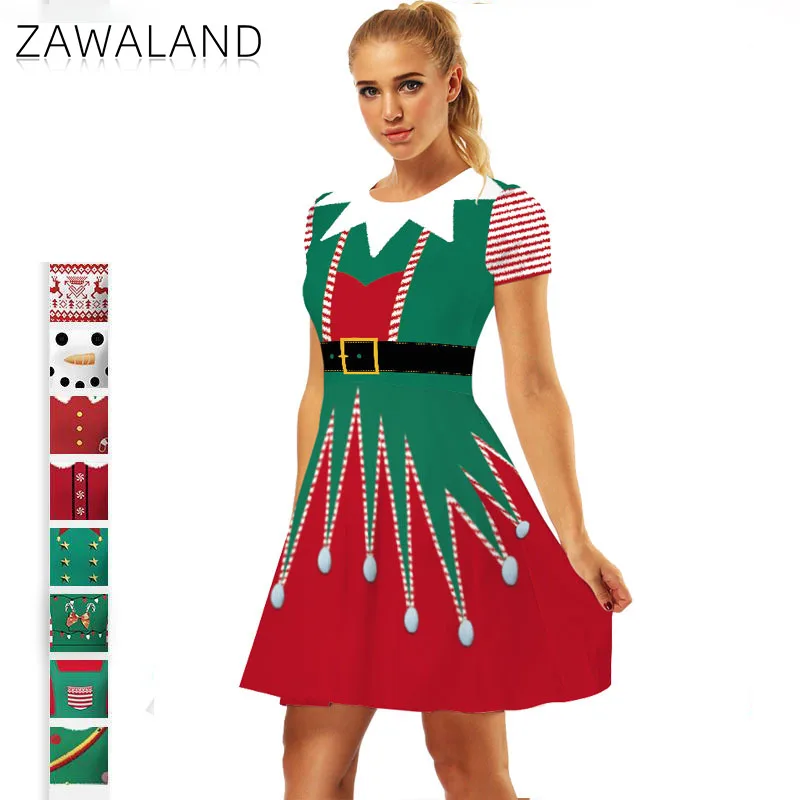 Xmas Cosplay Costume Elk Graphics Stripe Snowman 3D Printing Dress for Woman Merry Christmas Festival Party Performance Outfits