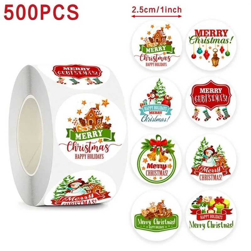 500pcs Christmas Stickers Candy Bag Decor Merry Christmas Decoration for Home 2025 Xmas Navidad Natal Noel Gifts New Year 2026