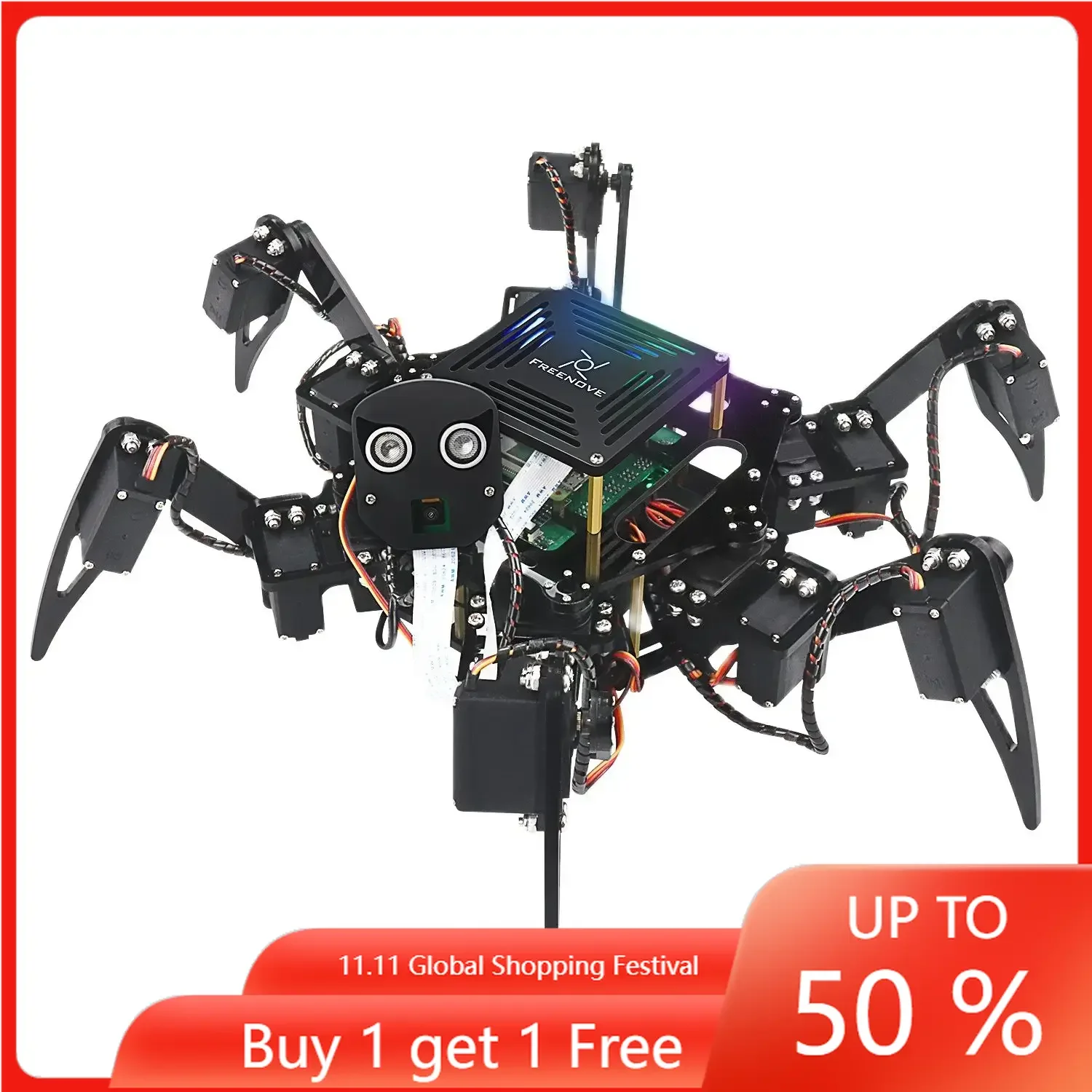 Freenove Raspberry Pi Big Six-Legged Robot Video Transmission App Image Recognition assembling, without Raspberry Pi and battery