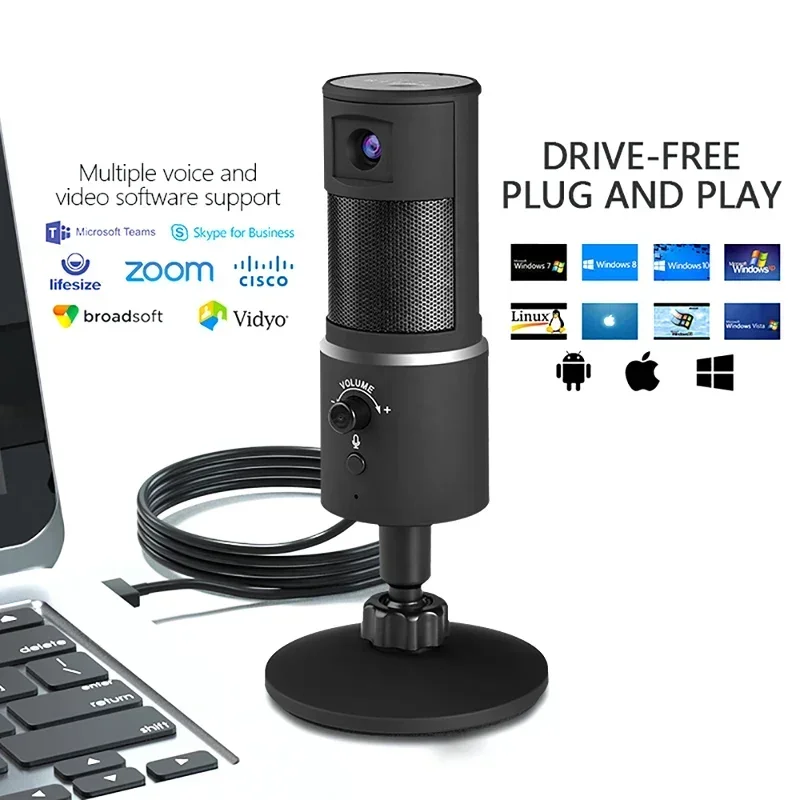 USB Digital Video Microphone HD 1080P Camera Webcam Condenser Bluetooth Conference Recording Hifi Stereo Streaming Voice Mic
