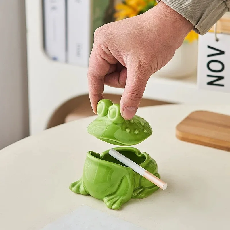 Kawaii Creative Frog Shape Ceramic Ashtray Windproof Home Desktop Decor Unique Father's Day Gift