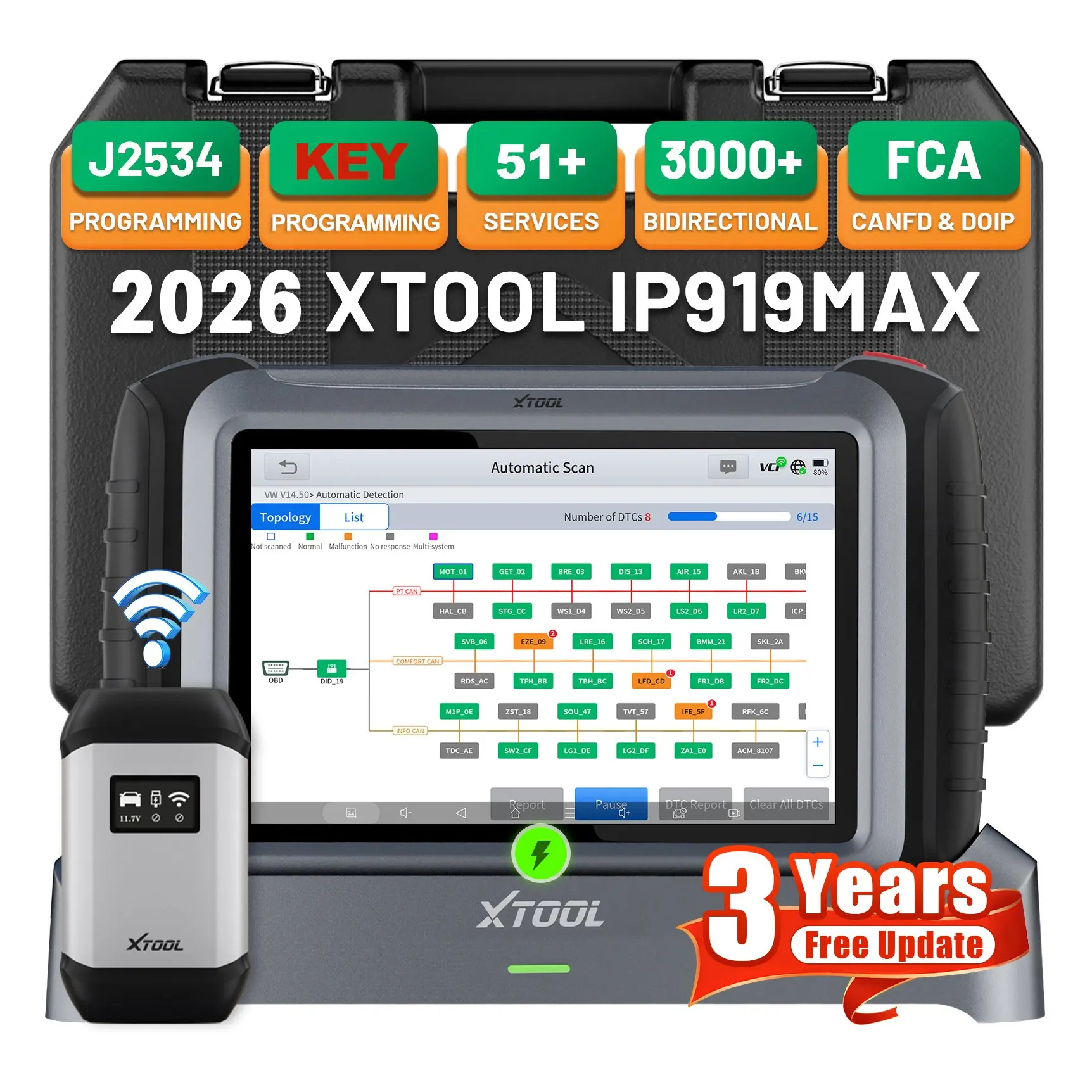 EU Warehouse XTOOL IP919MAX J2534 ECU Programming Tool Obd2 Diagnostic Scanner Full System Car Key Programmer Machine 51 Reset