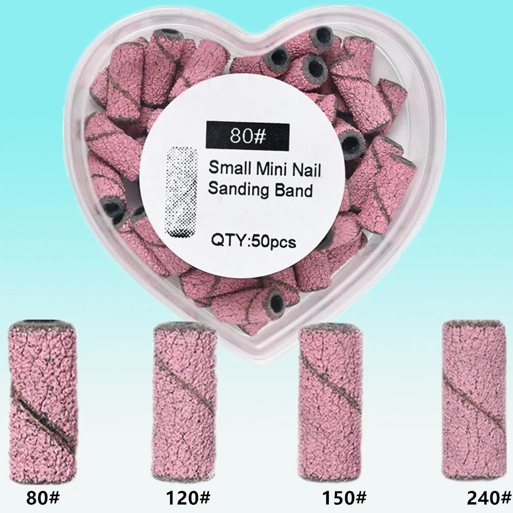 50pcs Mini Sanding Bands Kits Nail Drill Bits Mandrel Sets Electric Manicure Accessories Tool Dead Skin Remover