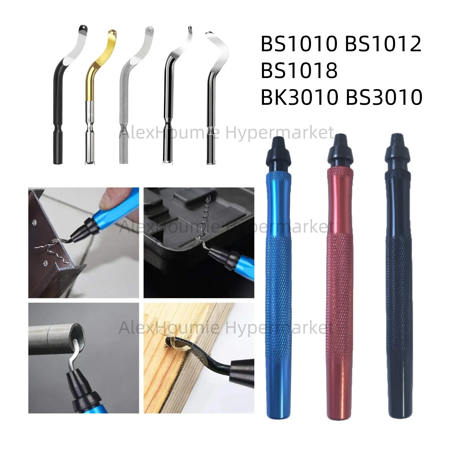 Metal Handle Deburring Tool Kits with BS1010 Blades Deburr Tool Edge Burr Remove 360 Degree Rotary High Grade Swivel Blades