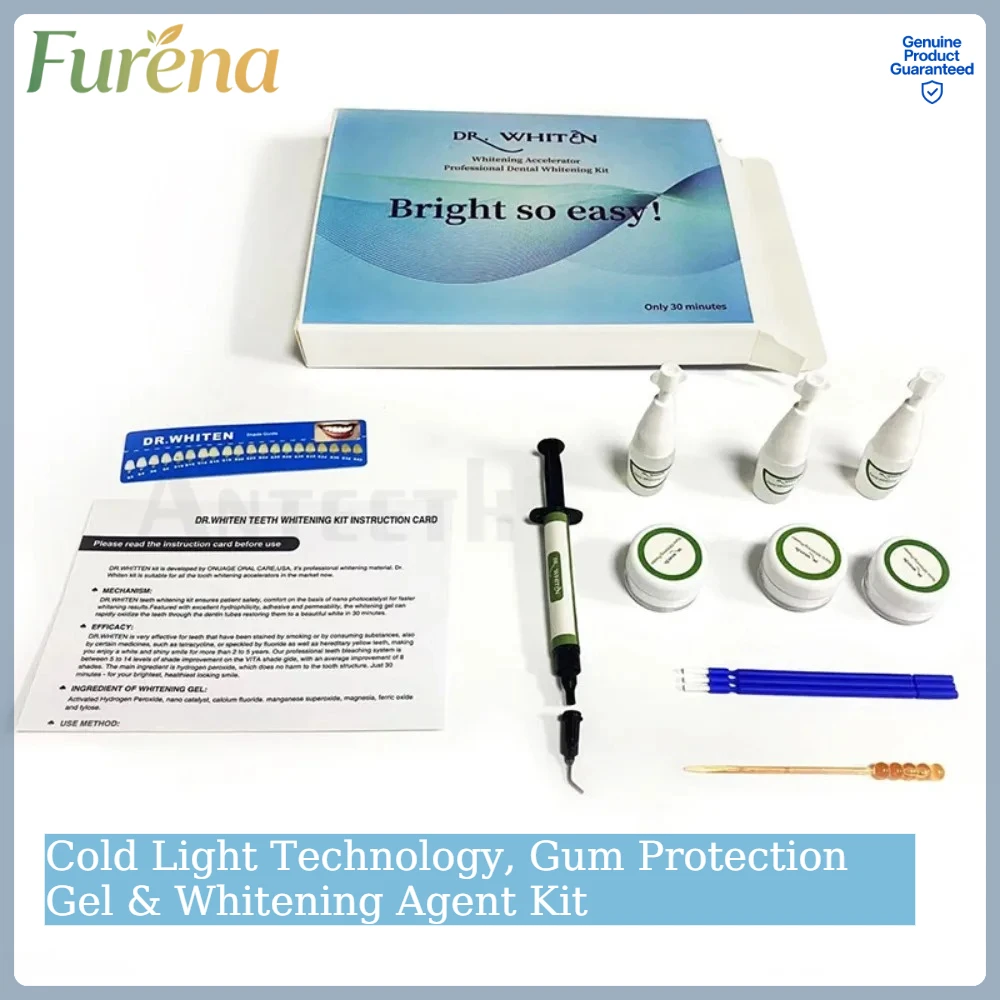 Professional Cold Light Whitening Kit – Gum Shield Gel & Whitening Agent, Stain Removal System for Dental Clinic or Home