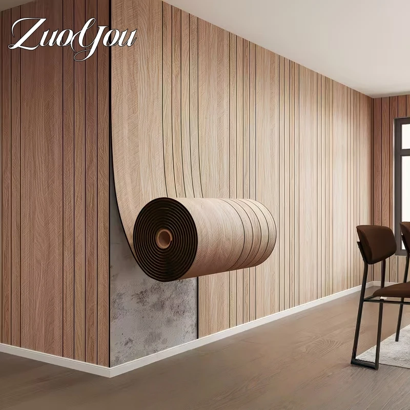 3D Groove Half Slotted Self Adhesive Wall Panel for Kitchen Wood Grain Peel and Stick Wallpaper Home Full Wall Waterproof Sticke