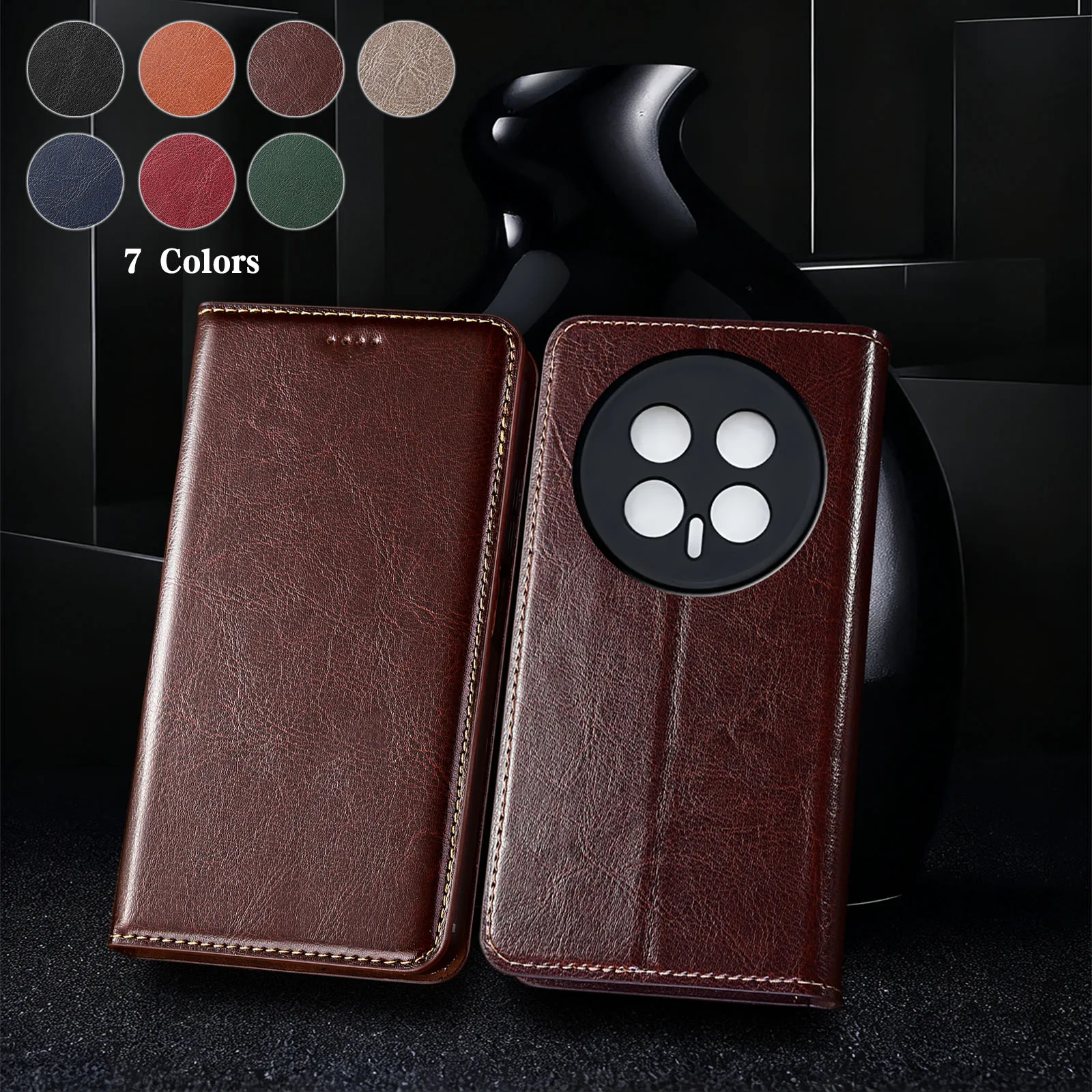 Genuine Leather Phone Case For Honor Magic 5 6 7 8 Pro Lite Crazy Horse Pattern Of Wallet Flip Cover Case Cowhide Scratch-Proof