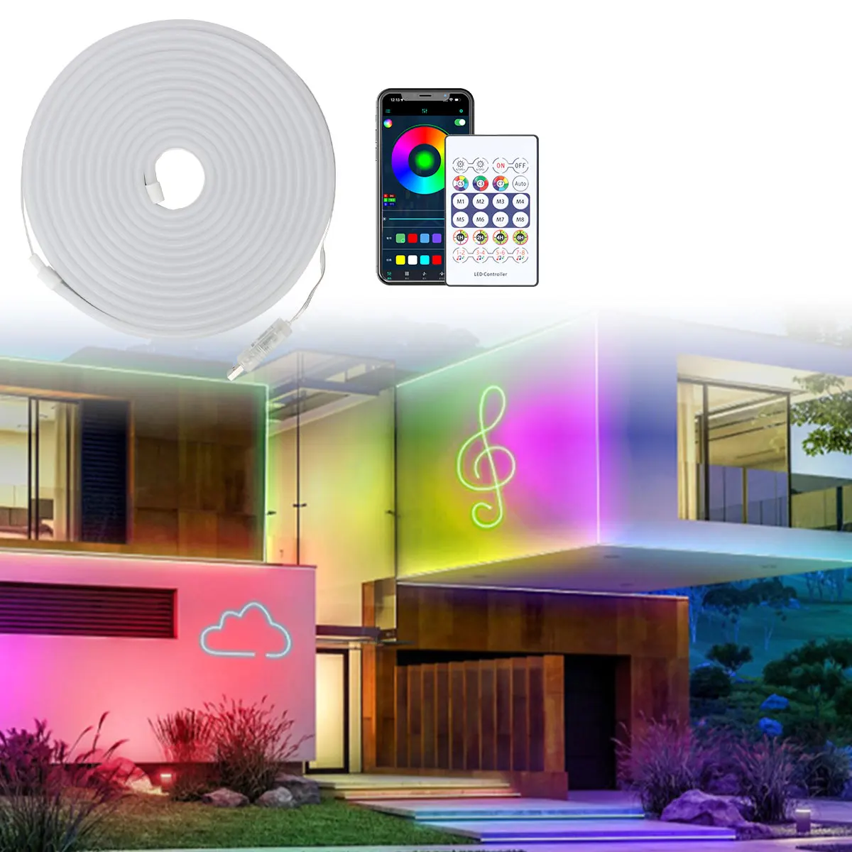 Car Interior Ambient Light Strip 5M Flexible Neon Colorful LED Strip Light RGB USB Remote Control Outdoor Courtyard Decorative