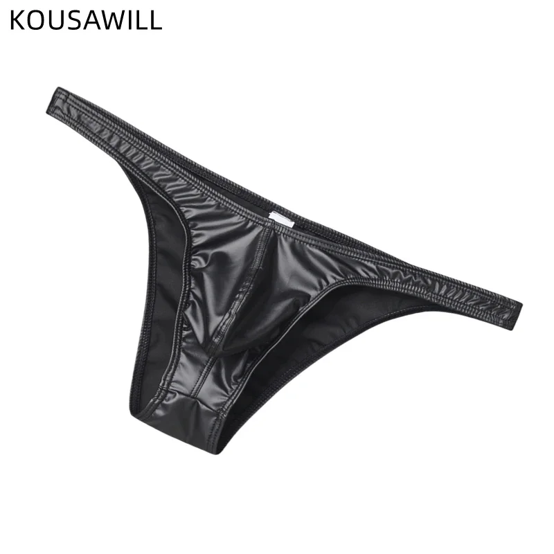 Men's Faux Leather Bikini Briefs Underpants U Pouch Sexy Slips for Men High Quality Lingerie Cuecas Calzoncillos Male Panties