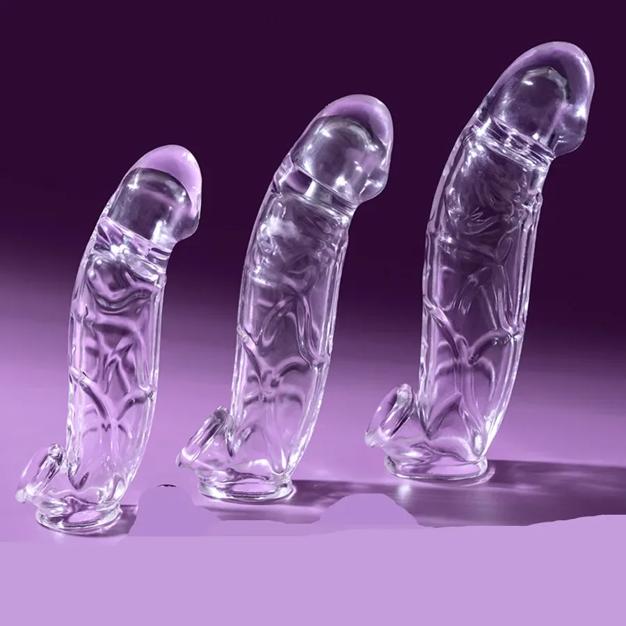 3 Size Reusable Penis Sleeve, Soft Clear Cock Sleeve Penis Extender Adult Sex Toys for Men Women, Durable Penis Enlarger Male
