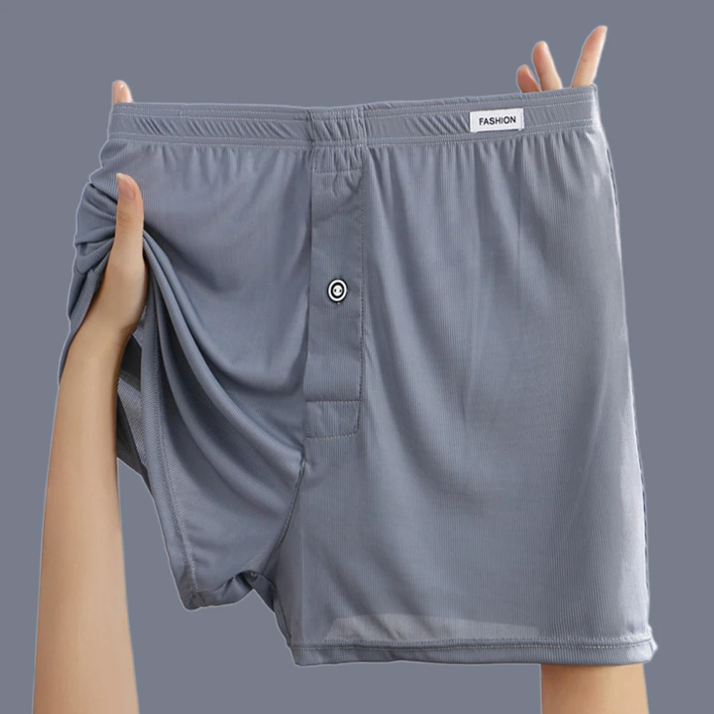 Sexy Men Daily Ice Silk Loose Underwear Middle Rise Shorts Panties Boxers Briefs Underpants Thin Home Solid Male  Aro Pants