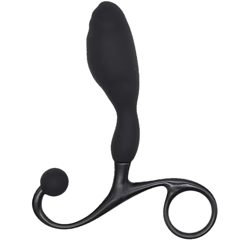 Black Silicone Prostate Massager Plug for Men Curved P-Spot Anal Plug with Ring Handle Male Anal Training Sex Toy