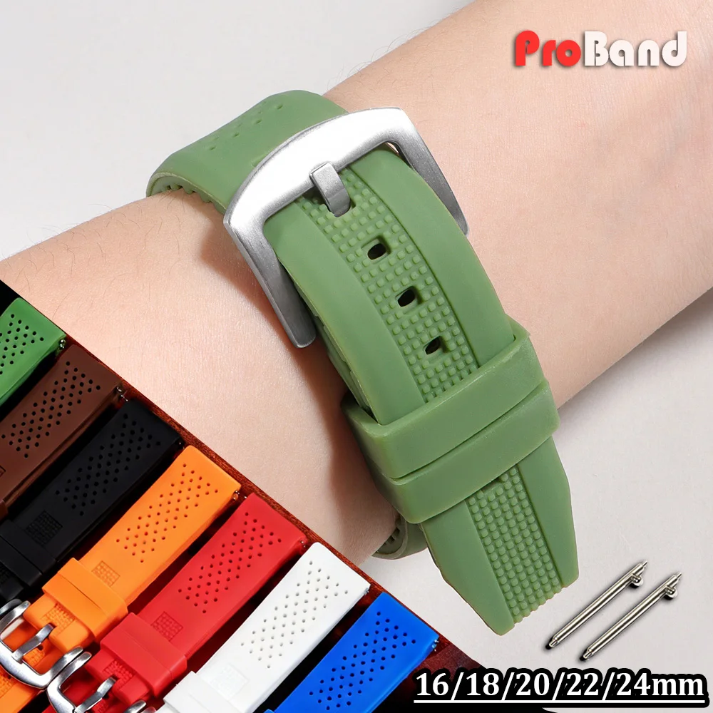 16 18 20 22 24mm Soft Rubber Strap Premium Silicone Watch Band Pin Buckle Waterproof Men Sport Universal Replacement Wristbands