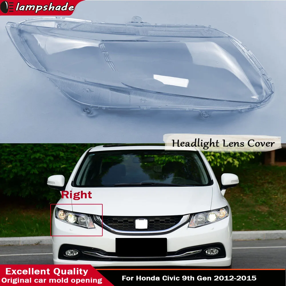 For Honda Civic 9th Gen 2012 2013 2014 2015 Auto Car Front Headlight Glass Headlamp Transparent Lampshade Lamp Shell Lens Cover