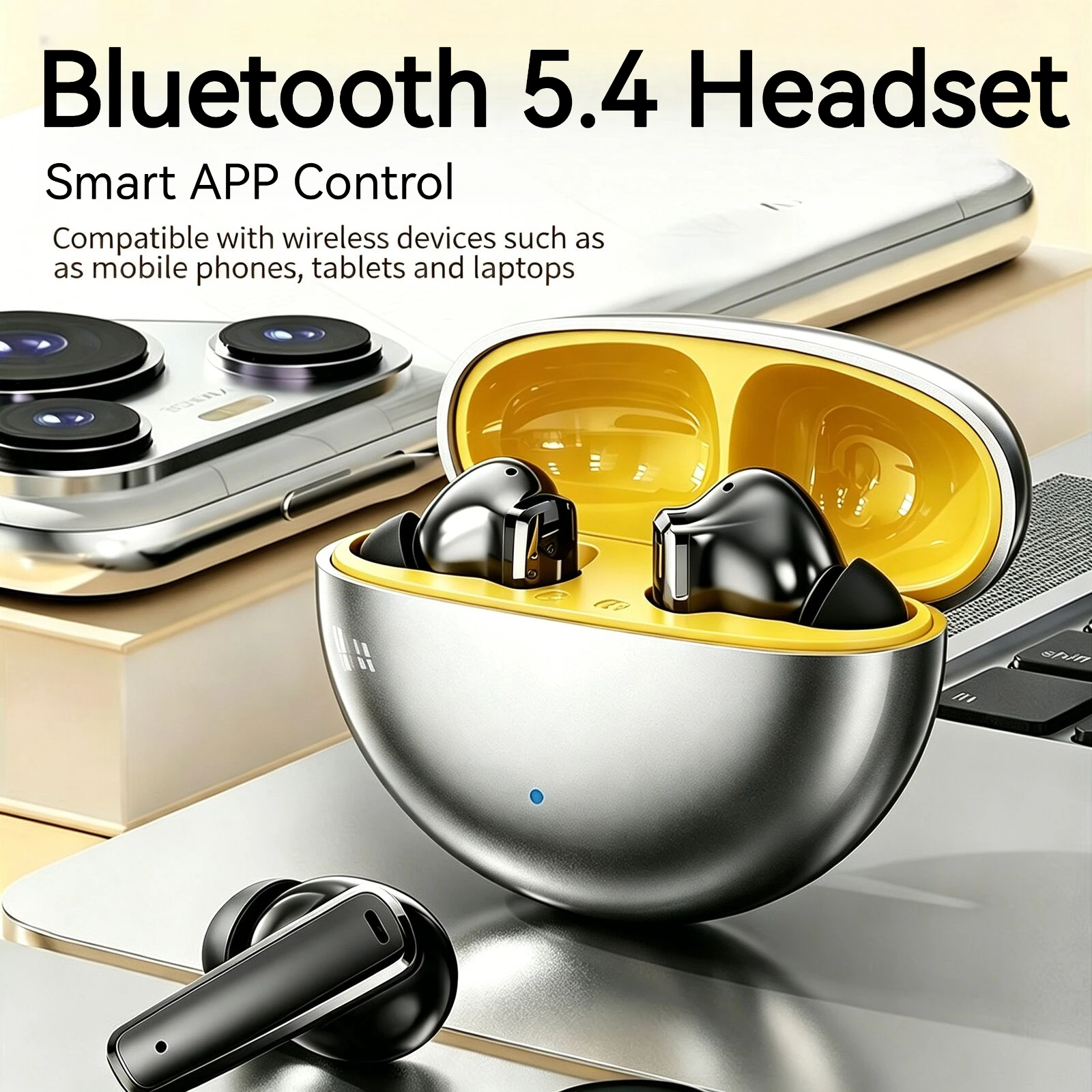 Bluetooth 5.4 Electroplated Earphones With APP Control Smart Touch Hifi Stereo in Ear Long Battery Life True Wireless Headset