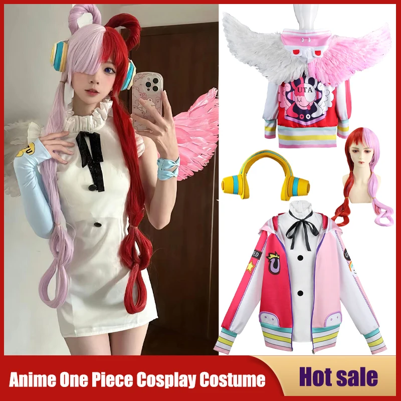 Anime One Piece Cosplay Costume Film Red Uta Clothes Kid Adults Wig Wing Uniform Coat Earphone Carnival Party Christmas Full Set